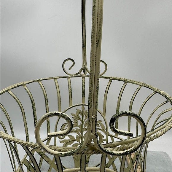 Vintage/Antique French Wire Jardiniere-Color Cream White Basket Planter - Picture 3 of 8